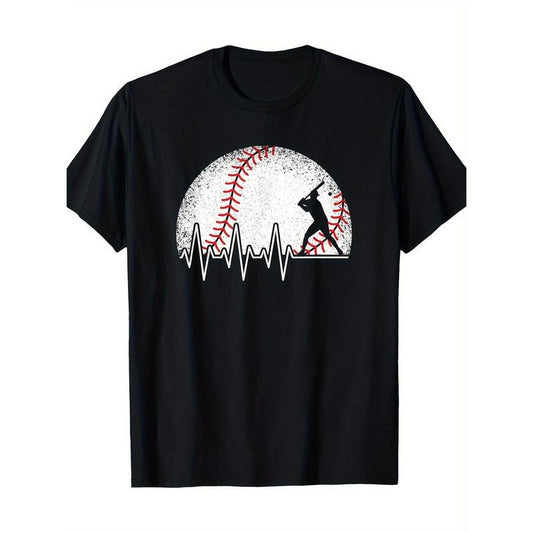 Funny Baseball Heartbeat Baseball Player T-Shirt-100% Cotton-220g made in usa