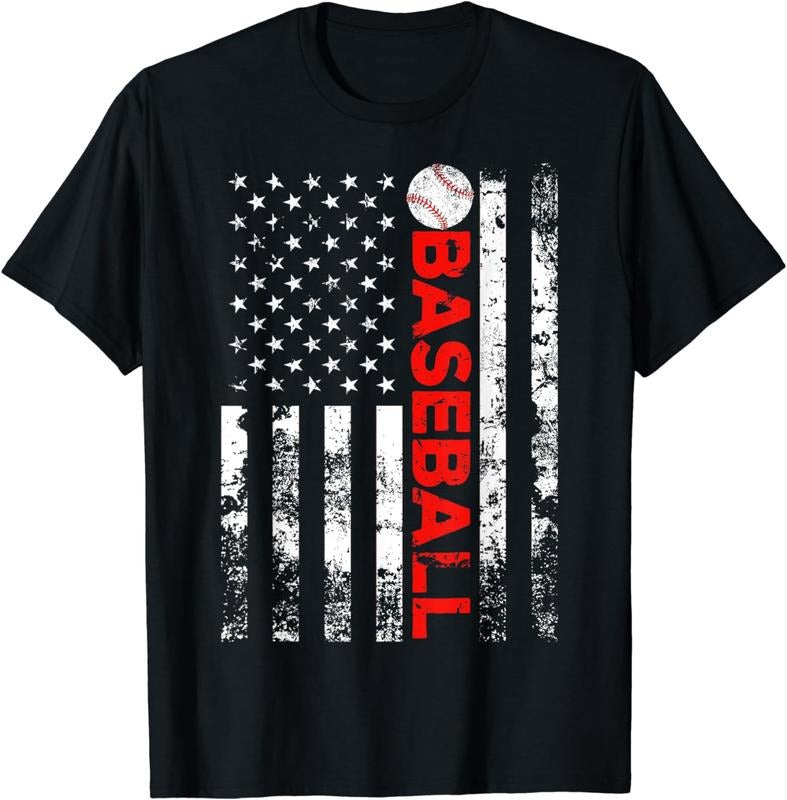 Funny Baseball Shirt, American Flag Baseball Team Gift T-Shirt Casual Menswear Casual Menswear