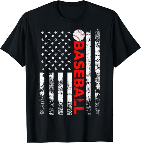 Funny Baseball Shirt, American Flag Baseball Team Gift T-Shirt Casual Menswear Casual Menswear