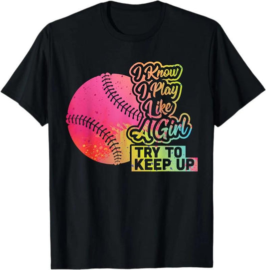 Funny Baseball Shirt, Baseball Women's Funny Gift Team Play Like a Girl Softball T-Shirt Breathable Casual Breathable Casual