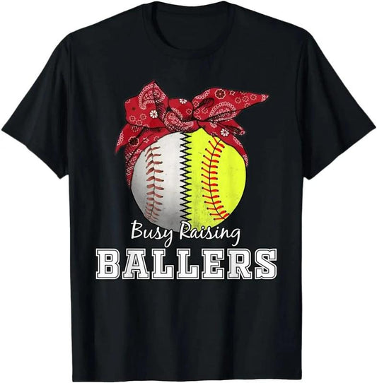 Funny Baseball Shirt, Busy Raising Ballers Softball Baseball Tee baseball mom Gift T-Shirt Fabric Menswear Fabric Menswear