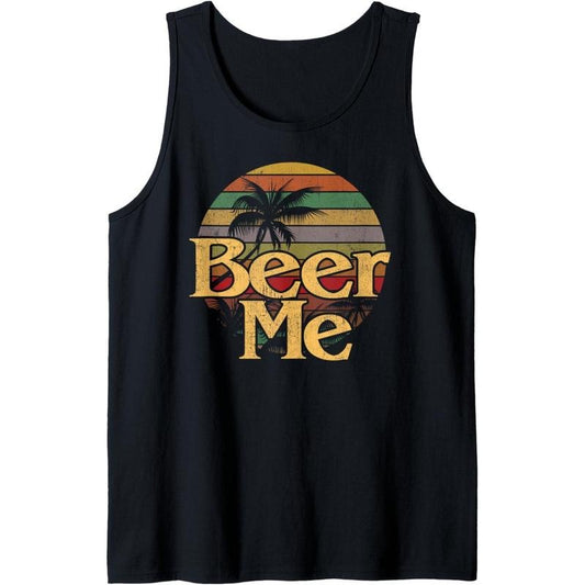 Funny Beer Me Vintage Retro California Beach Sunset Fashion Tank Top made in usa