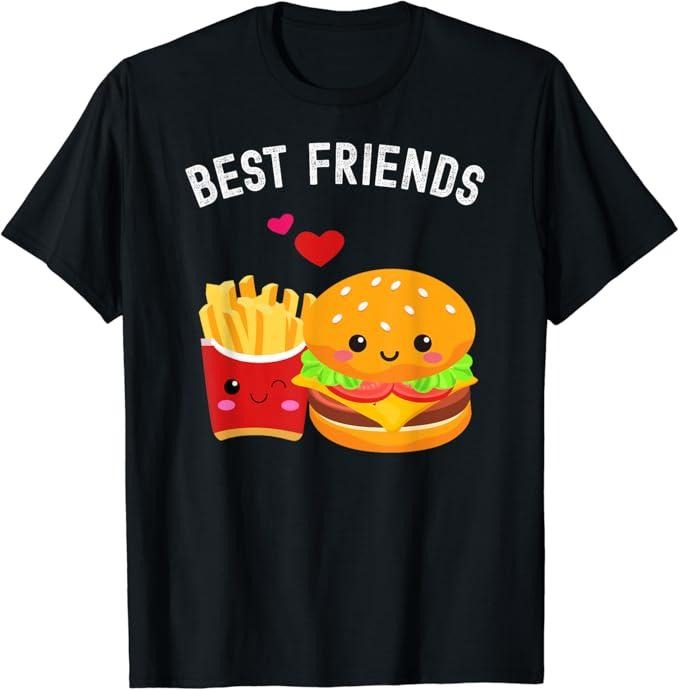 Funny Best Friend Shirts, Gift For Best Friend, Best Friends Kawaii Burger and Fries Couple T-Shirt Menswear Top Comfort Cotton
