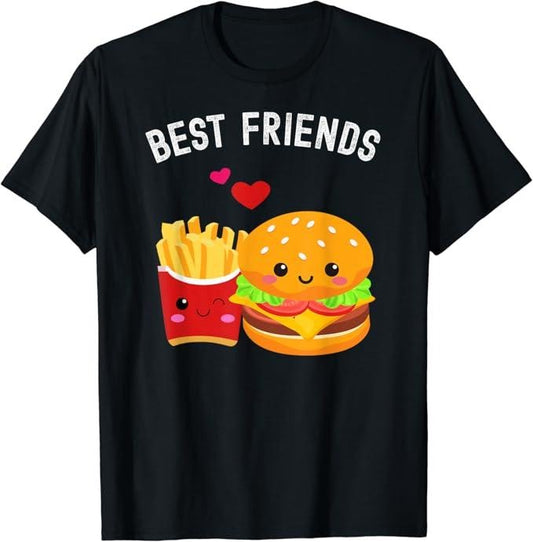 Funny Best Friend Shirts, Gift For Best Friend, Best Friends Kawaii Burger and Fries Couple T-Shirt Menswear Top Comfort Cotton