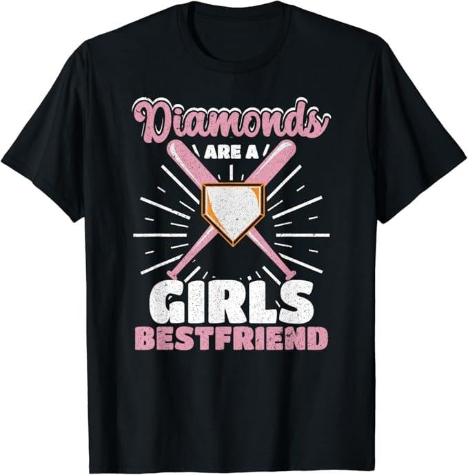 Funny Best Friend Shirts, Gift For Best Friend, Diamonds Are A Girls Best Friend Baseball Softball Lover T-Shirt Menswear Top Casual Classic
