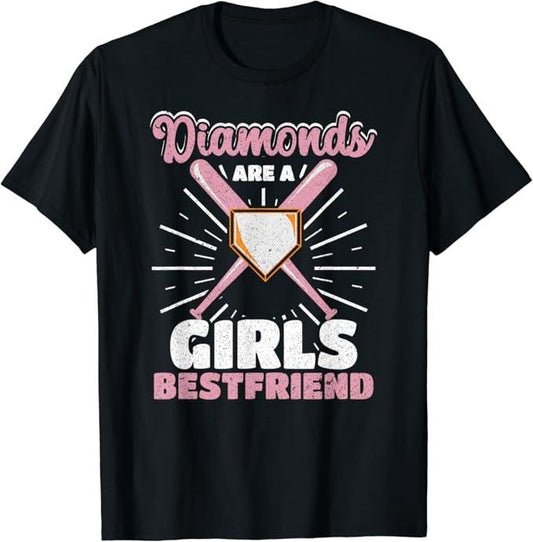 Funny Best Friend Shirts, Gift For Best Friend, Diamonds Are A Girls Best Friend Baseball Softball Lover T-Shirt Menswear Top Casual Classic