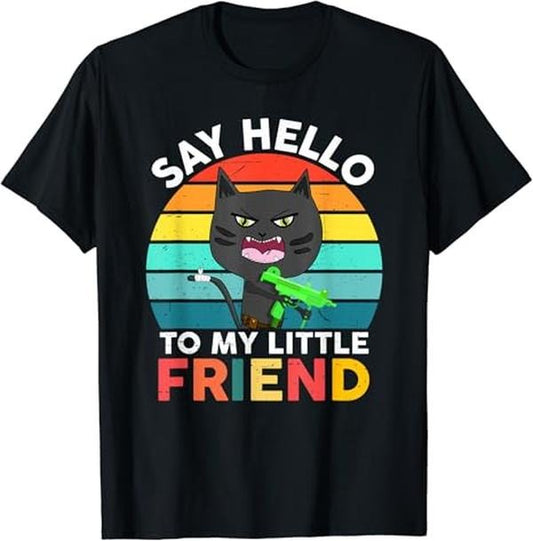 Funny Best Friend Shirts, Gift For Best Friend, Say Hello To My Little Friend Cat Funny Vintage Cat Meme T-Shirt Basic
