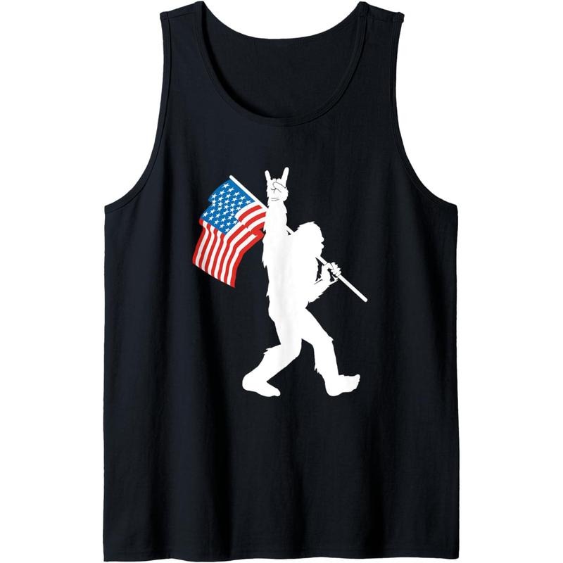 Funny Bigfoot Rock and Roll USA Flag for Sasquatch Believers Tank Top made in usa