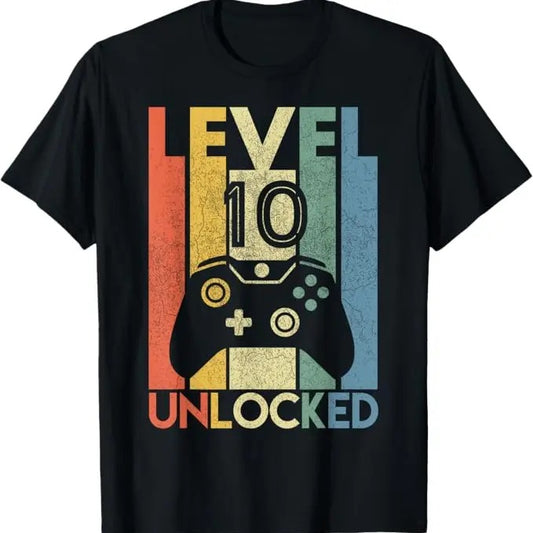 Funny Birthday Shirts, Level 10 Unlocked Funny Video Gamer 10th Birthday Gift T-Shirt - Menswear Top