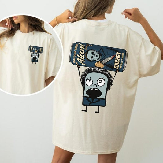 Funny Cartoon Character With Halloween Drink Teee - Funny Halloween Cosplay Horror Movie Tee