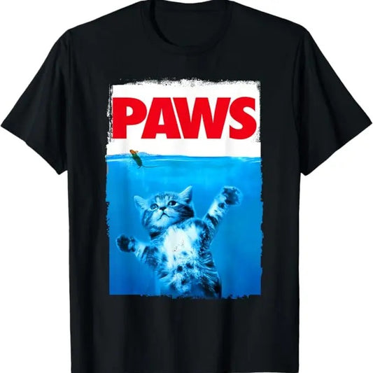 Funny Cat Shirt, Paws Cat and Mouse Top, Cute Funny Cat Lover Parody T-Shirt - Casual Basic Smooth