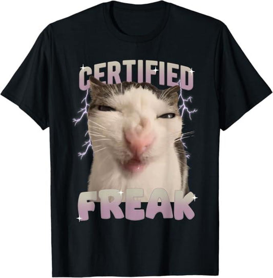 Funny Cat Shirts, Cat Meme Certified Freak Eat Cement Cursed Cat Funny T-Shirt - Menswear Top