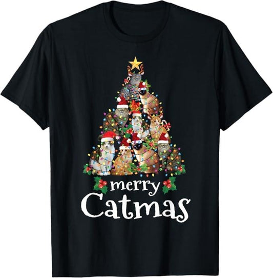 Funny Cat Shirts, Merry Catmas Funny Cat Mom Cat Dad Christmas Cat T-Shirt - Menswear Top