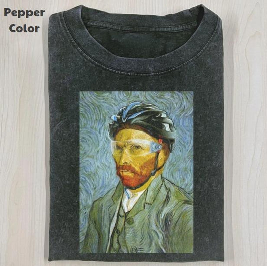Funny Character Vintage Graphic Tee, Van Gogh On A Bicycle T-Shirt, Unisex Meme Cringe Funny Shirt, Menswear Womenswear Streetwear Cotton Comfort