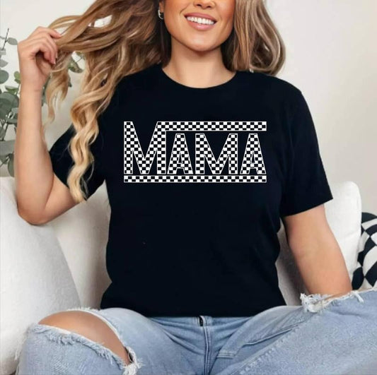 Funny Checkered Mama Black White Gift Women T-Shirt ,Unisex Cotton, Top Womenswear