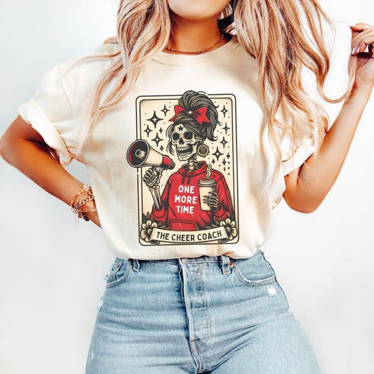 Funny Cheer Coach Shirt, Cheerleading Coach Tarot Card T-Shirt, Cheerleader Halloween Tshirt, Gift for Cheerleading Coach Crewneck Cotton