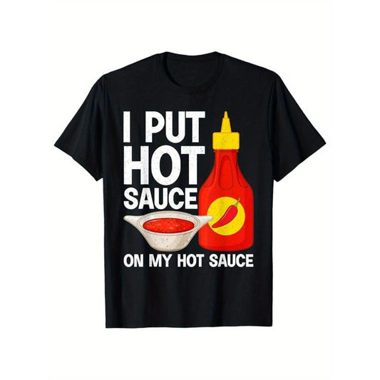 Funny Chili Print, Men's Cotton T-shirt, Graphic Tee Men's Outdoor Clothes, Men's Clothing, Casual Short Sleeve Crew Neck T-shirt made in usa