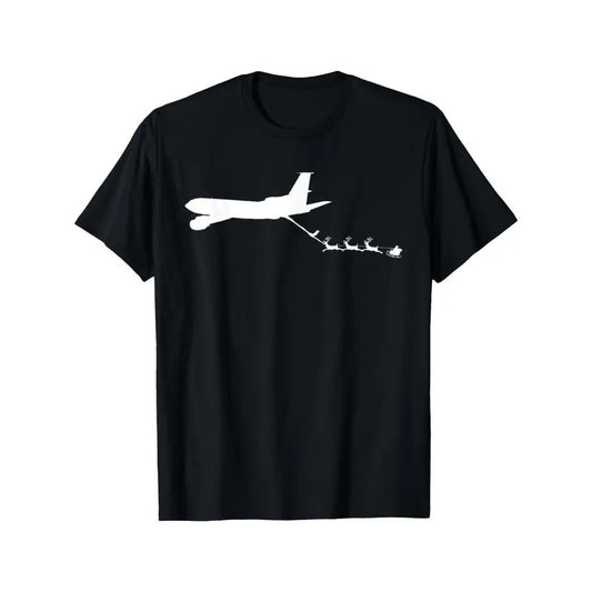 Funny Christmas Plane T-Shirt Fueling Santa's Sleigh Made in USA