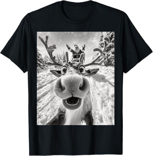 Funny Christmas Shirt, Christmas Gift, Funny Reindeer Selfie Christmas T-Shirt - Menswear Top
