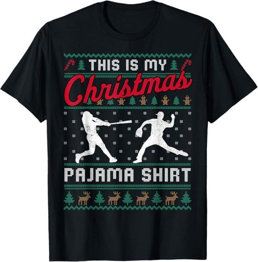 Funny Christmas Shirt, Christmas Gift, This Is My Christmas Pajama Baseball Ugly Sweater Funny T-Shirt - Menswear Top