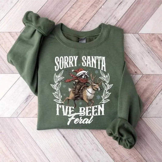 Funny Christmas Shirt, Sorry Santa I've been Feral Shirt, Christmas Season Feral Raccoon Shirt, Christmas Shirt, Funny Raccoon Meme Shirt