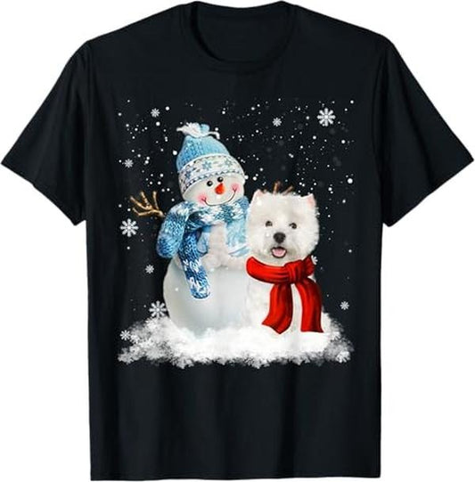 Funny Christmas Shirts, Funny Westie Dog Christmas Snowman Christmas Pajama T-Shirt - Menswear Top