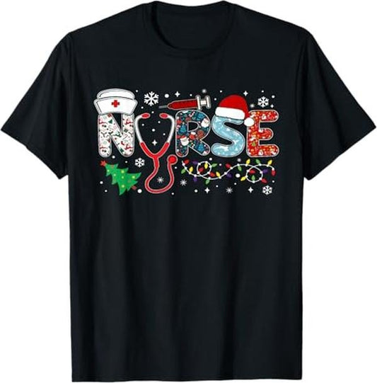 Funny Christmas Shirts, Groovy ER CNA Nurse Winter For Funny Women Christmas Nurse T-Shirt - Menswear Top
