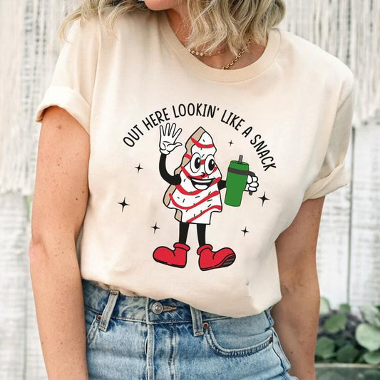 Funny Christmas T-shirt, Out Here Lookin' Like a Snack, Christmas Tree Cake, Merry Christmas, Christmas Gift