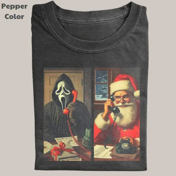 Funny Christmas Vintage Tee, Ghost Face Calling Santa T-Shirt, Movies Graphic Tee, Meme Cringe Funny Dumb Shirt, Menswear Womenswear Streetwear