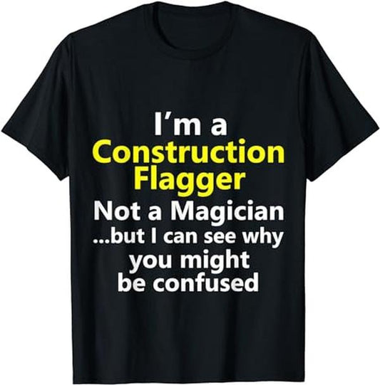 Funny Construction Work Shirts, Construction Flagger Job Title Worker Work Career Gift T-Shirt Menswear Casual Cotton Top Basic