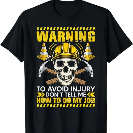 Funny Construction Work Shirts, Construction Worker Shirt Funny Safety Yellow Work Warning T-Shirt Menswear Casual Cotton
