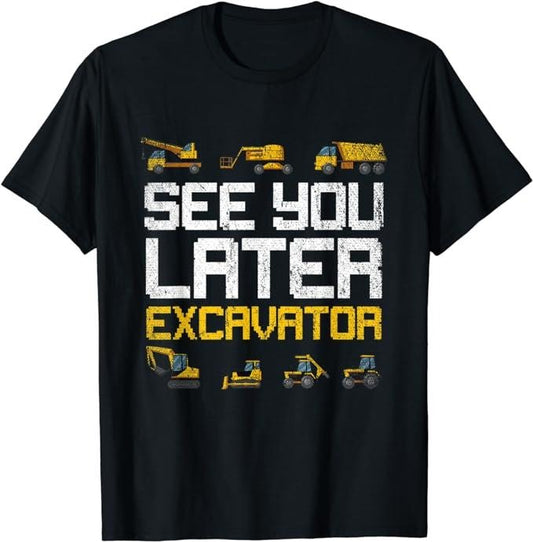 Funny Construction Work Shirts, Funny Construction Worker Kids Gift Idea Excavator T-Shirt Menswear Top Basic Casual Cotton