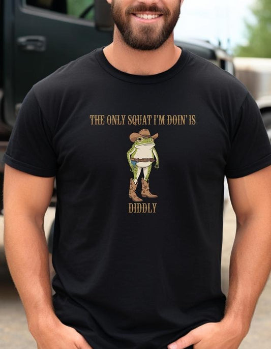 Funny Cowboy Frog Shirt Western Humor The Only Squat I'm Doin Is Diddly Lazy Gym Shirt Diddly SquatTee Gift for Men Women Riders