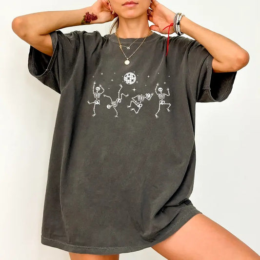 Funny Dancing Skeleton Vintage Comfort Colors Shirt, Skeleton Dancing Vintage Graphic Printed Tee, Funny Halloween Unhinged Shirt, Spooky Vibes Tee, Rock Style Lover Shirt, Spooky Tee, Women's Tops, Womenswear, Cotton Fabric Relaxed Fit Chic Style