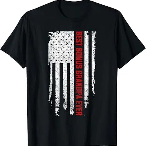 Funny Grandpa Shirt, Gift For Grandfather, Best Bonus Grandpa Ever American USA Flag T-Shirt Menswear Casual Cotton Top