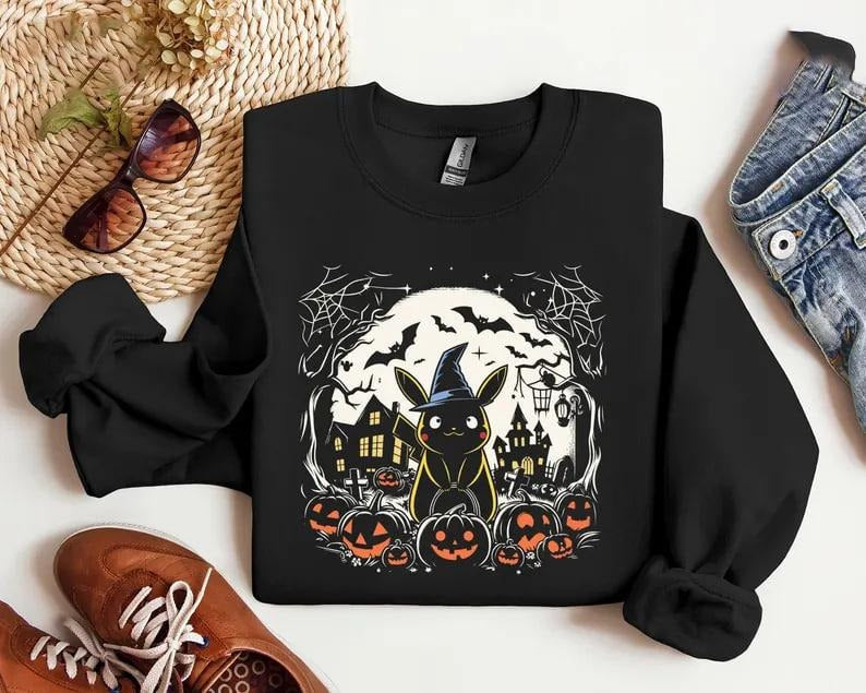 Funny Halloween Shirt, Pokemon Pumpkin Halloween Sweatshirt, Trendy Halloween Gift, Retro Video Game Shirt, Carton Anime Sweatshirt, Anime Hoodie