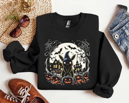 Funny Halloween Shirt, Pokemon Pumpkin Halloween Sweatshirt, Trendy Halloween Gift, Retro Video Game Shirt, Carton Anime Sweatshirt, Anime Hoodie