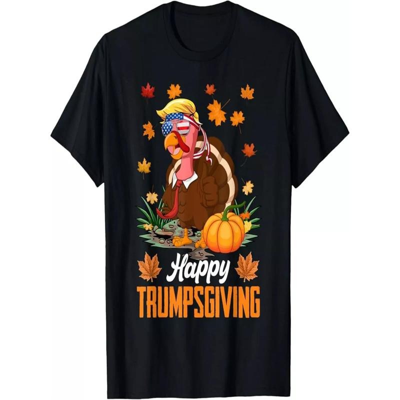 Funny Happy Trumpsgiving Thanksgiving Trump Turkey USA Flag T-Shirt, Unisex Tee 220g - 100% cotton T-shirt made in usa