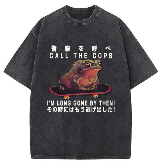 Funny Meme Shirt, Call The Cops Shirt, Vintage Frog Tee, Japanese Frog Graphic Tee, Funny Horror Lover Gift, Unisex Colors Meme Shirt