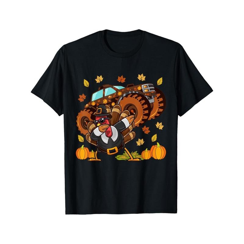 Funny Men T-Shirt Turkey Driving Monster Truck Thanksgiving Pattern Tee Crew neck Short Sleeve Cotton Mans Casual Shirts Lightweight Breathable Tees Home wear Mens T Shirts Tops For Man Sport Undershirt Summer Top Fashion Streetwer made in usa