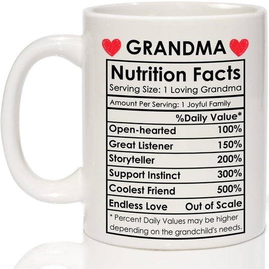 Funny Nutrition Facts Grandma Mug, Mothers Day Gifts For Grandma, Grandmother Gifts, Birthday Gifts For Grandma Coffee Mug, 11 15oz Ceramic Cup