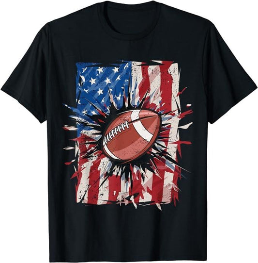 Funny Patriotic Shirts For Men, Patriotic Football 4th of July Men USA American Flag T-Shirt Menswear Top Casual Cotton Basic Fashion