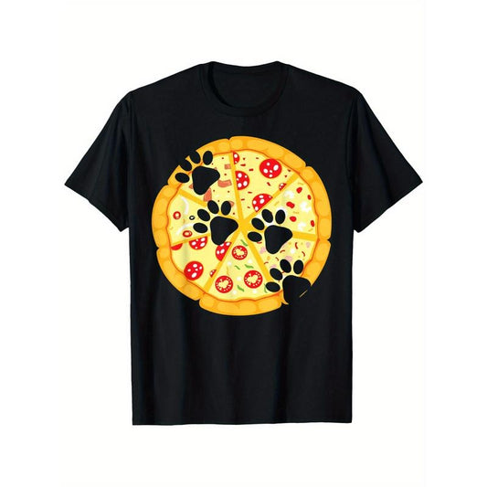 Funny Paw & Pizza Print Men's T-Shirt - Soft Cotton, Crew Neck, Short Sleeve - Perfect for Casual Wear, Sports, and Date Nights made in usa