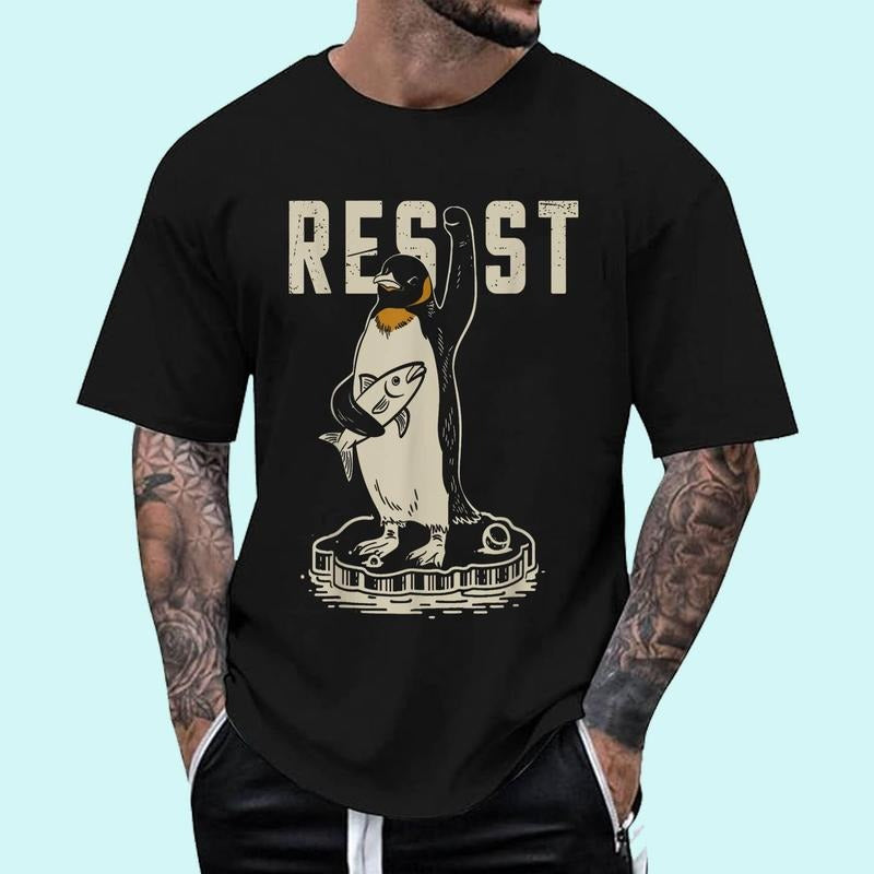 Funny Resist Penguin Activism T-Shirt | Tee For Men and Women, Unisex Cotton