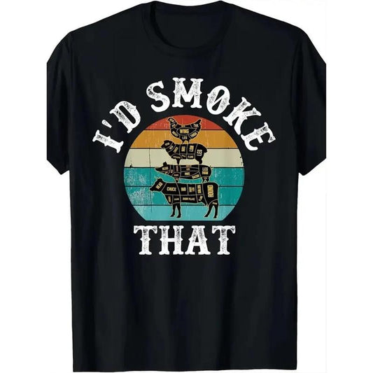 Funny Retro Bbq Party Smoker Chef Dad Print Men's T-shirt - Comfortable, Durable & Easy-Care, Ideal for Daily & Vacation Wear Perfect for Summer, Spring, Beach, Sports, and Weekend Casual Wear made in usa