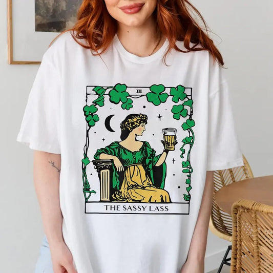 Funny Saint Patrick's Day Shirt, Irish Tee, The Sassy Lass Tarot Card T-shirt, Lucky Shirt, Shamrock T-shirt, Tarot Card, St Paddy Day Gift Soft Cotton Shirt, Gift For Him, Gift For Her