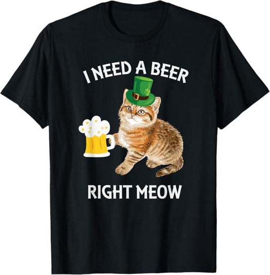 Funny Shirts for Men, Funny Irish Beer Cat St Patricks Day Drinking With Hat T-Shirt - Casual Basic Smooth apparel Cotton Fashion