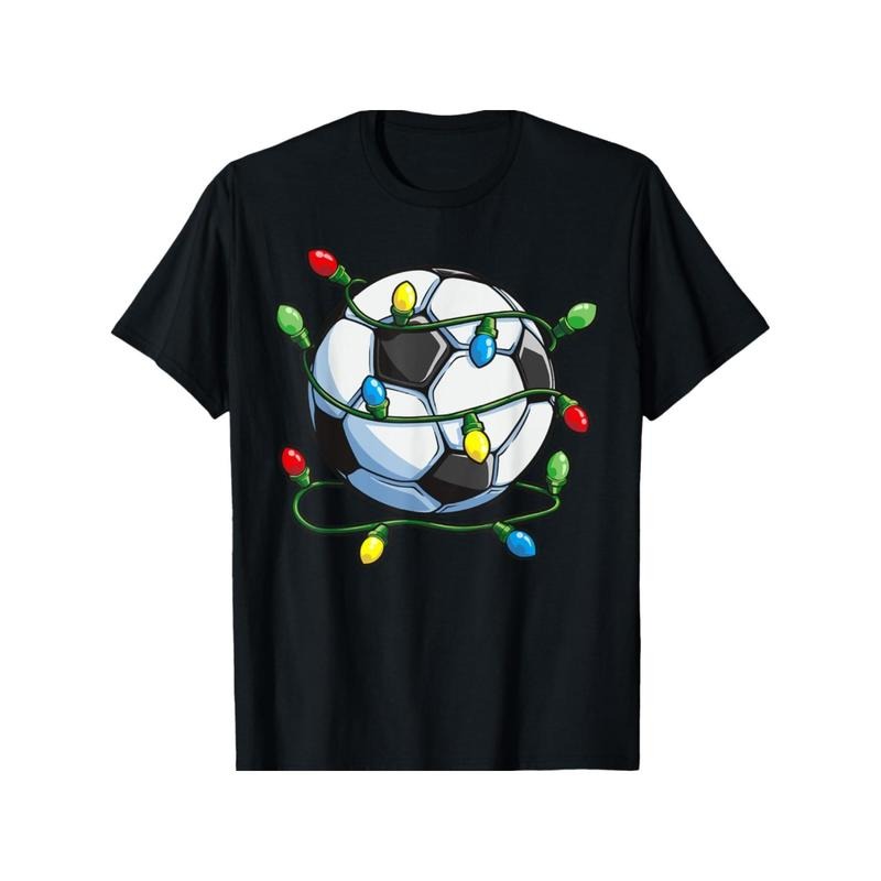 Funny Soccer & Christmas Lights Men's T-Shirt - Cotton, Casual Fit, Perfect for Sports Fans & Holiday Gifts made in usa