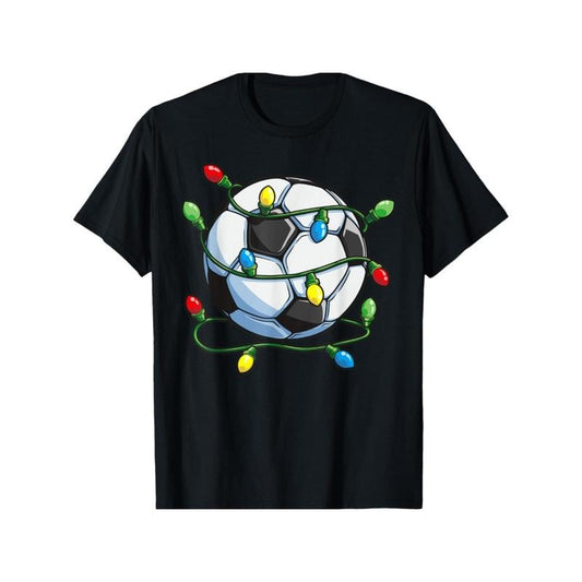 Funny Soccer & Christmas Lights Men's T-Shirt - Cotton, Casual Fit, Perfect for Sports Fans & Holiday Gifts made in usa
