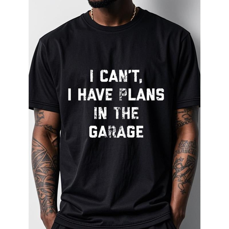 [Funny Soft Crew Neck Tee] 100% Cotton Funny Soft Breathable Crew Neck Black Men's T-Shirts - I Can't I Have Plans In The Garage - Moisture-Wicking Gym-Friendly Sports Weekend Casual Made in USA